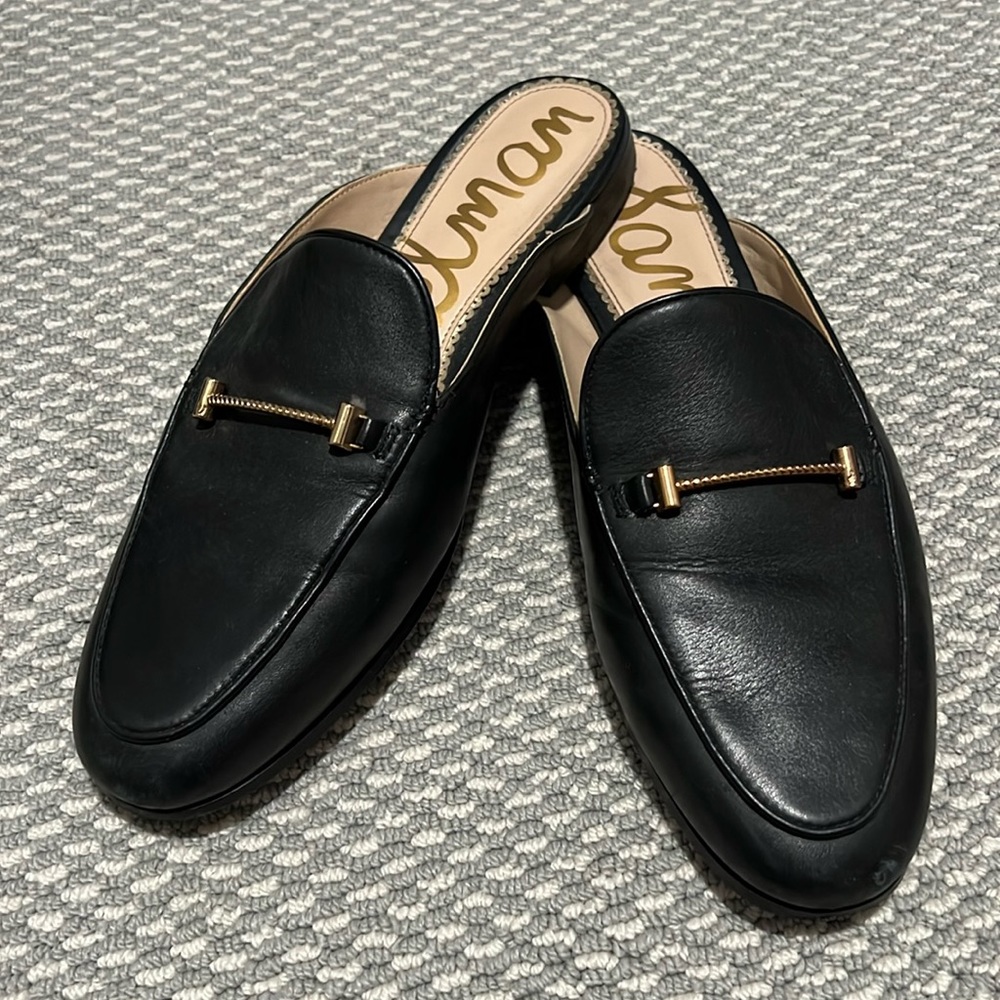 Black mule with gold headwear by Sam Edelman.